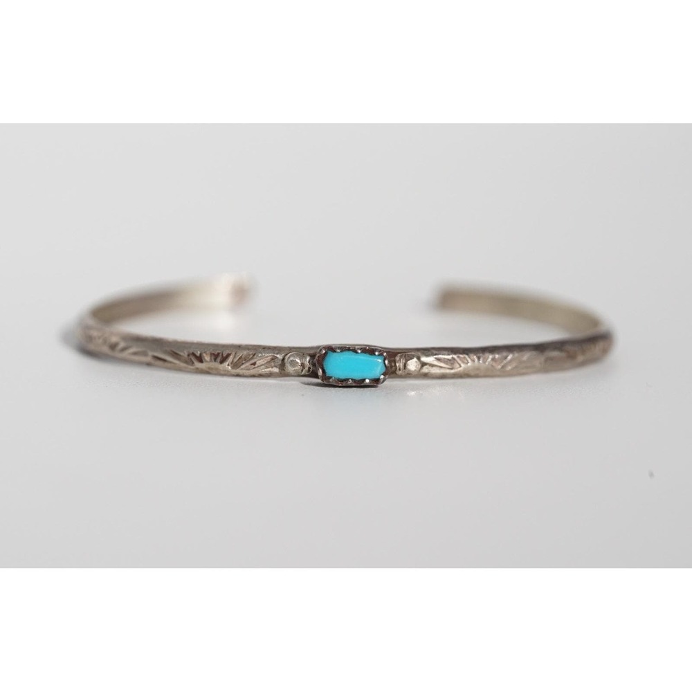 Old Pawn Native American Indian Sterling Silver Turquoise Child's Cuff Bracelet